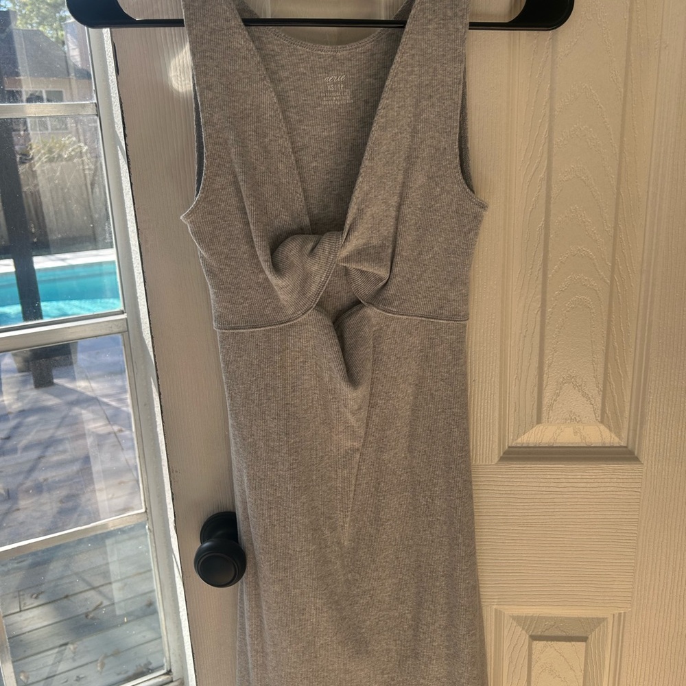 Aerie Heather Gray Knot-Front Midi Dress